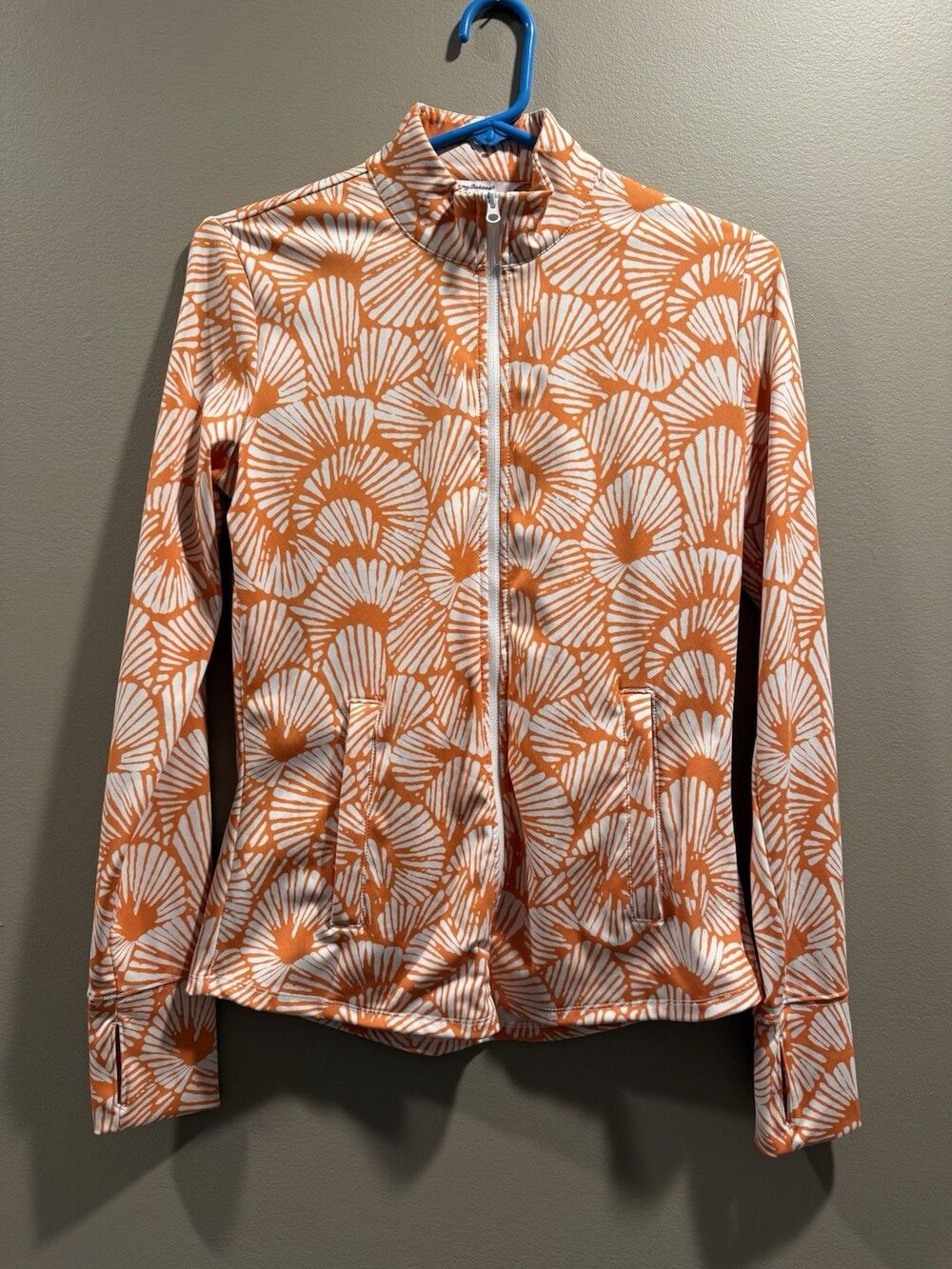 Tommy Bahama Golf Jacket Womens Small Tropical Orange Tennis Pickleball Full Zip